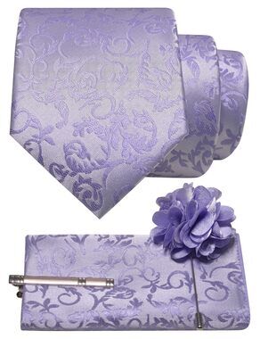 3136 Lavender Floral Tie and Lapel Pin Necktie Pocket Square and Tie Clip